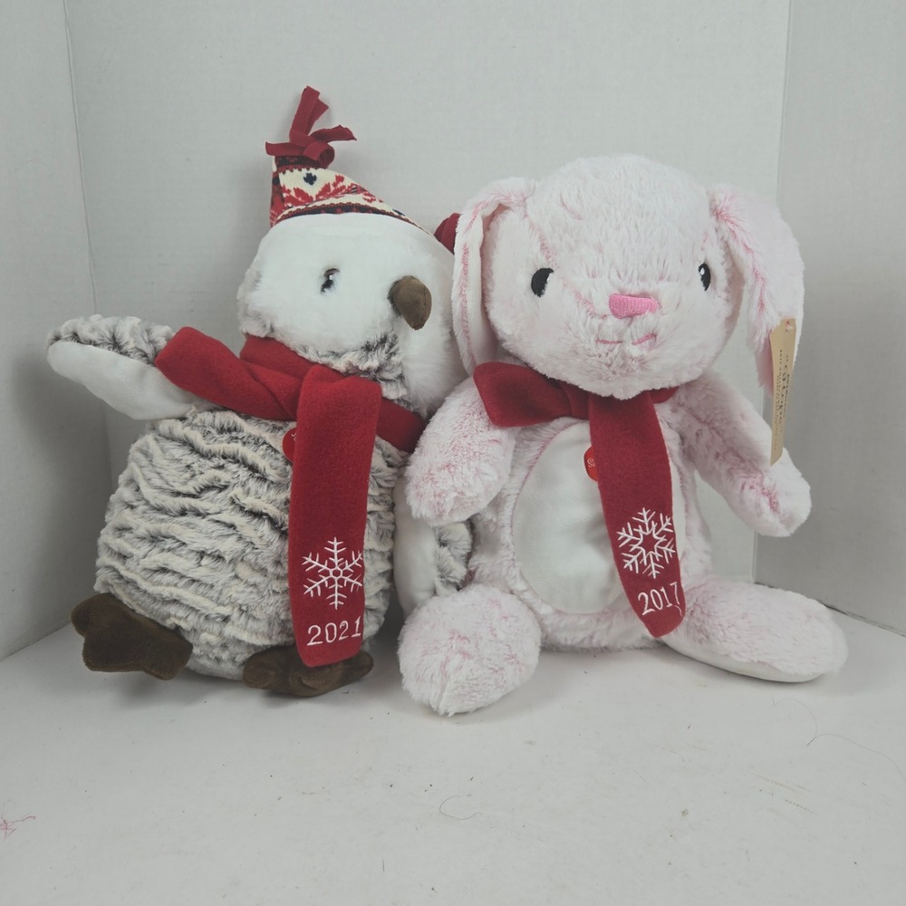 PetSmart Plush Wonder Owl Hope Bunny Squeaking Holiday Set Pink Gray 13" NWT